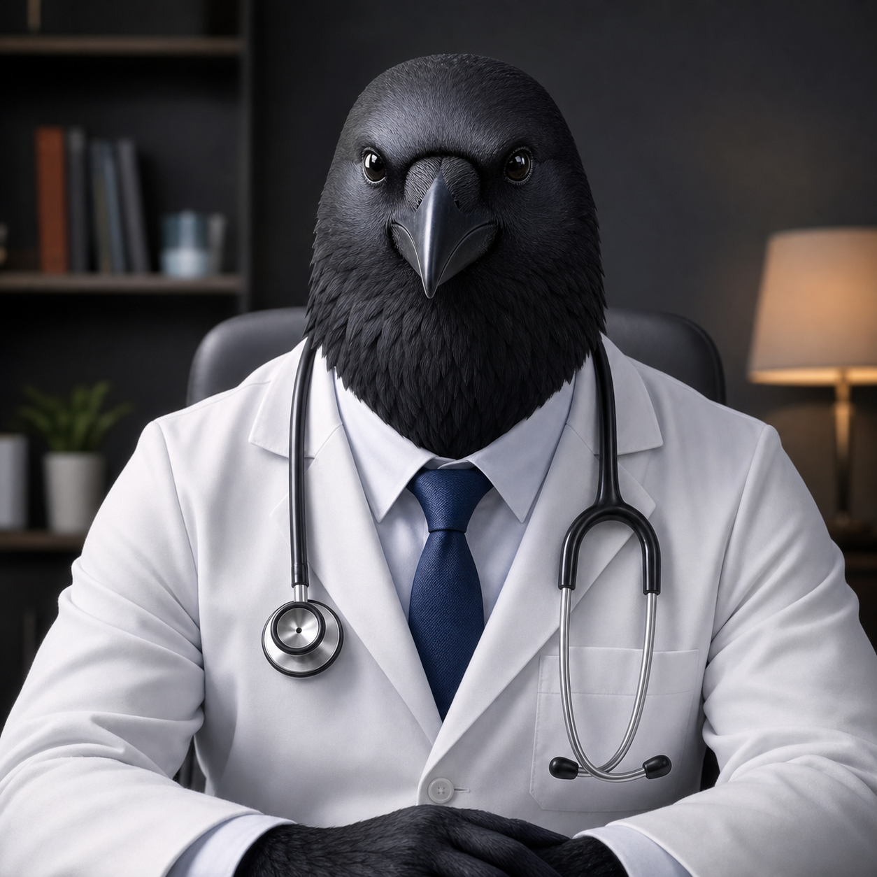 Dr. Rahvan, a raven physician coach in a white coat